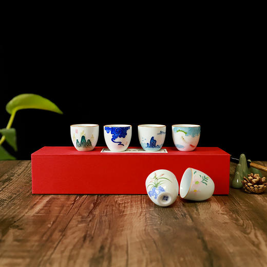 《壮美山河花开富贵暖心杯》景德镇白瓷，手工堆花，一套六盏 商品图2