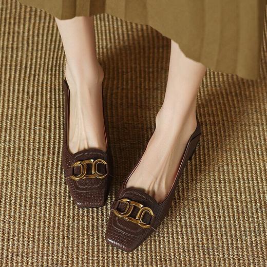 【预售5天】气质方头舒服新款里外全皮时尚单鞋女低跟通勤浅口瓢鞋LD&6833 商品图4