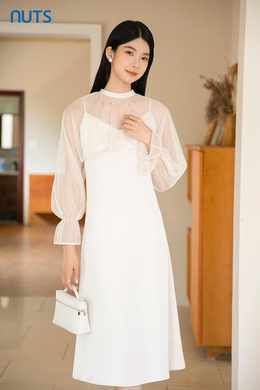 NUTS2023秋季新款气质设计感修身显瘦网纱+吊带连衣裙女4391008A1 商品图5