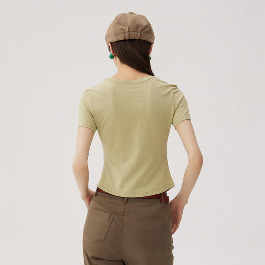 谜底短款T恤短袖女2024秋季新品极简风百搭圆领紧身上衣243MT1196 商品图2