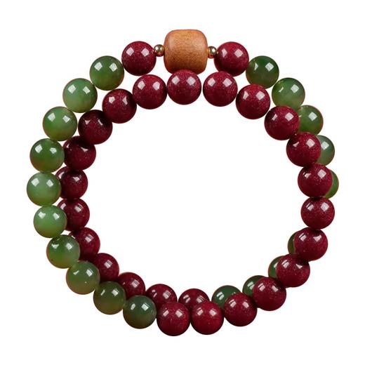 平安顺遂朱砂和田玉双圈手串 精选檀木 精选檀木 商品图5