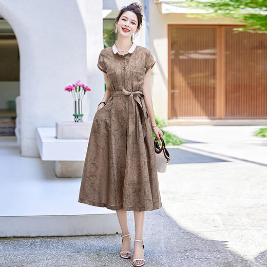 2024年夏季新款气质时尚POLO领高腰A字舒适透气收腰显瘦连衣裙MLJL88025 商品图0