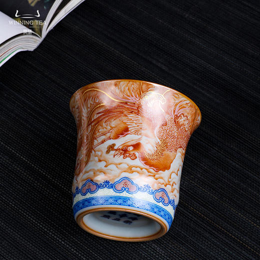 问鼎汝瓷鼎峰柴窑天青竹节杯（龙凤呈祥）（缺货） 商品图1