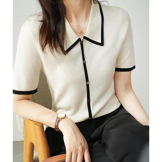 【极简撞色】小香风POLO针织衫短袖 百搭洋气 经典不过时 上身优雅大方 商品图1