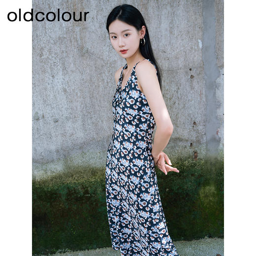 oldcolour秋季新款气质修身显瘦吊带无袖碎花连衣裙女P321002A1 商品图1