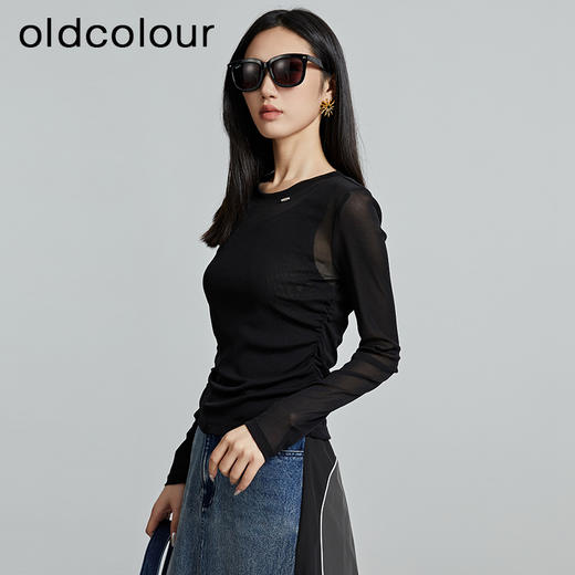 oldcolour秋季新款圆领长袖T恤女修身防晒纯色打底衫女P330201A1 商品图3