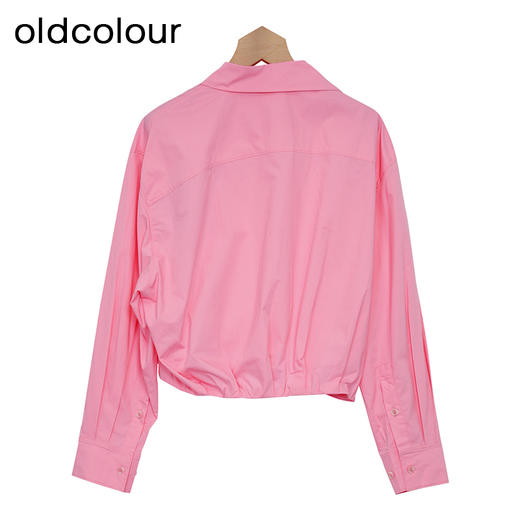 oldcolour纯色短款衬衫春季新款设计感百搭长袖上衣女P12013292 商品图3