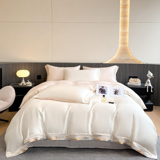 【一抹淸“凉“，夏日睡眠新宠儿】夏季新款 凉感天丝四件套 纯色高端刺绣 冰丝床上用品 家用被套床单四件套-QQ 商品图8