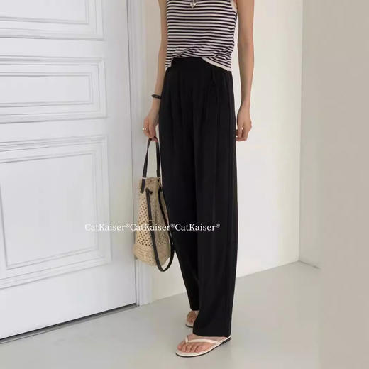 CatKaiser新中式冰丝肌理速干裤冰丝阔腿裤女夏季薄款高腰阔腿裤 商品图2