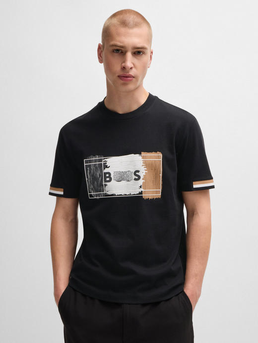 老板 2024夏新款  男士 三色艺术图案 棉质圆领短袖T恤 Z-11803 商品图2