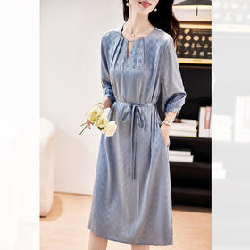 弹力缎真丝连衣裙，中长款七分袖桑蚕丝裙子KQN- 29786