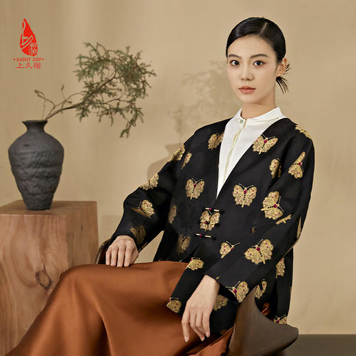 SAINTJOY/上久楷 女式宋锦外套 中式上衣 中国风 复古 黑金蝴蝶 DWW23009-3 商品图2