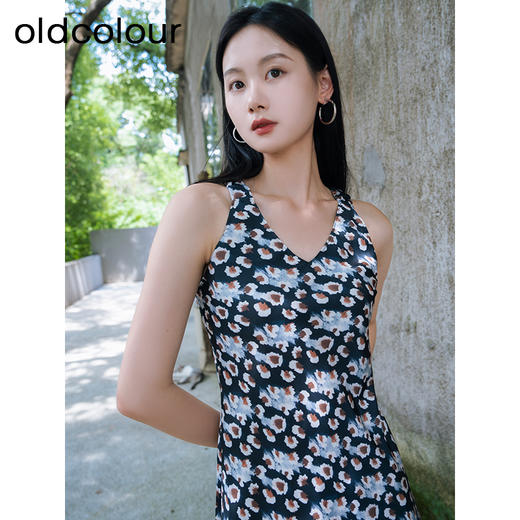 oldcolour秋季新款气质修身显瘦吊带无袖碎花连衣裙女P321002A1 商品图2