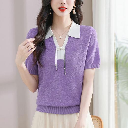 翻领冰丝短袖t恤，宽松短款体恤薄款针织衫CC-103-A0813 商品图3