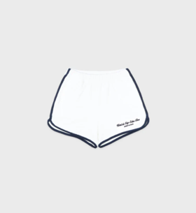 Sporty & Rich - Hotel du Cap Cursive Terry Short - White/Navy - 女装 - 短裤 - 白色/深蓝色