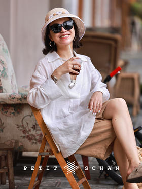 白月光 纯亚麻大V领度假感衬衫