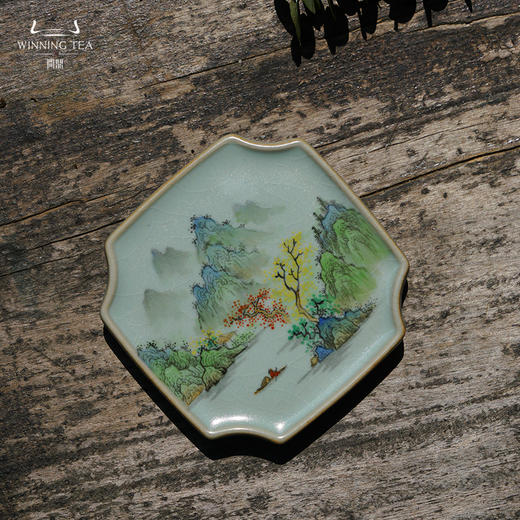 问鼎汝瓷鼎系列天青老款方圆壶承（青绿山水）（缺货） 商品图0