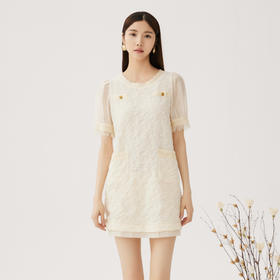 谜底小香风连衣裙短袖2024秋季新品气质浪漫拼接H型短裙243ML1190