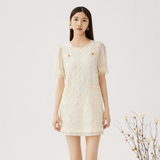 谜底小香风连衣裙短袖2024秋季新品气质浪漫拼接H型短裙243ML1190 商品图0