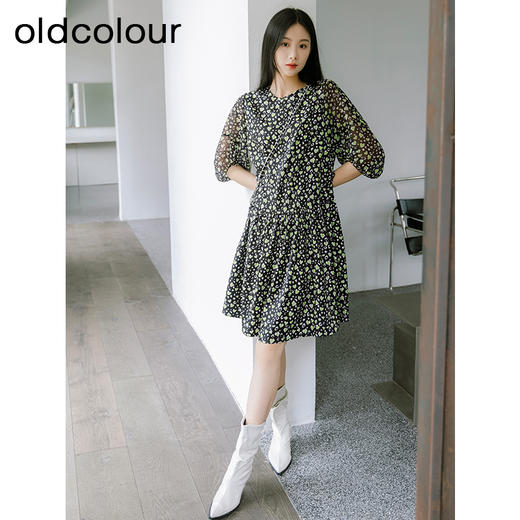 oldcolour秋季新款法式气质优雅显瘦中袖碎花裙子女GP31102002 商品图2