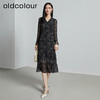 oldcolour秋季新款设计感显瘦时尚V领碎花长袖连衣裙女P321009A1 商品缩略图0