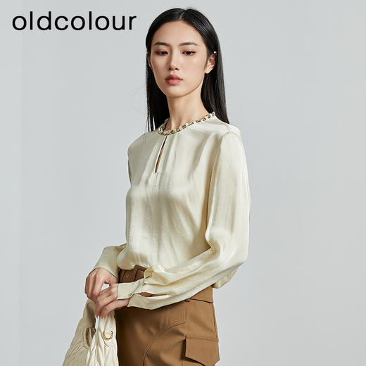 oldcolour秋季新款时尚气质通勤圆领装饰长袖套头衫女P330106A1 商品图3
