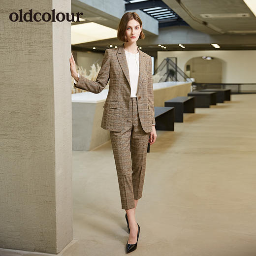 oldcolour秋季新款格子休闲长裤修身西服裤女L33073317 商品图4
