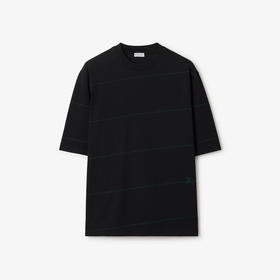 BURBERRY 巴宝莉 男士马术骑士徽标刺绣条纹棉质圆领短袖T恤 黑色 8083613 A1189