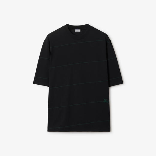 BURBERRY 巴宝莉 男士马术骑士徽标刺绣条纹棉质圆领短袖T恤 黑色 8083613 A1189 商品图0