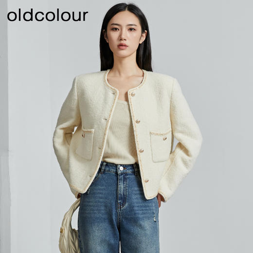 oldcolour秋季新款圆领轻熟甜美淑女小香风羊毛外套女P340405A1 商品图3