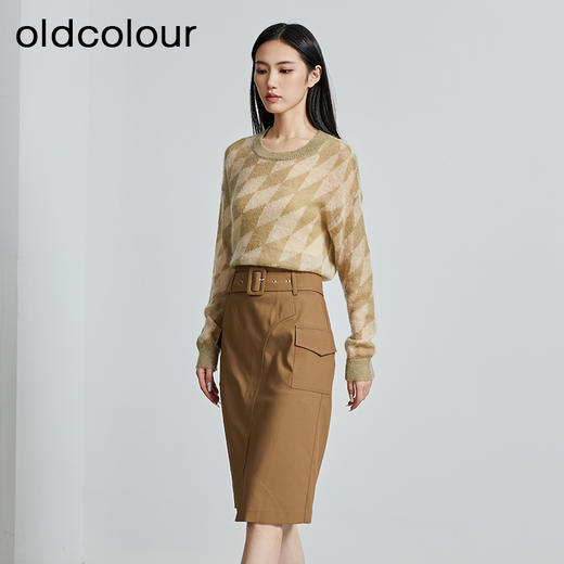 oldcolour秋季新款时尚圆领菱形格图案针织毛织套头衫女P330510A1 商品图2