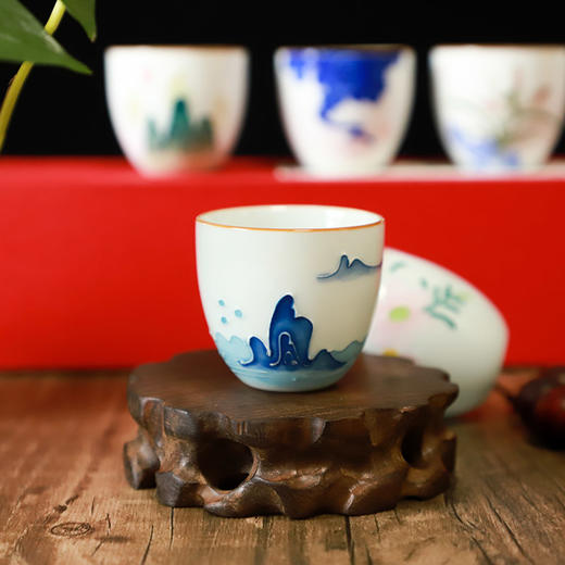 《壮美山河花开富贵暖心杯》景德镇白瓷，手工堆花，一套六盏 商品图4