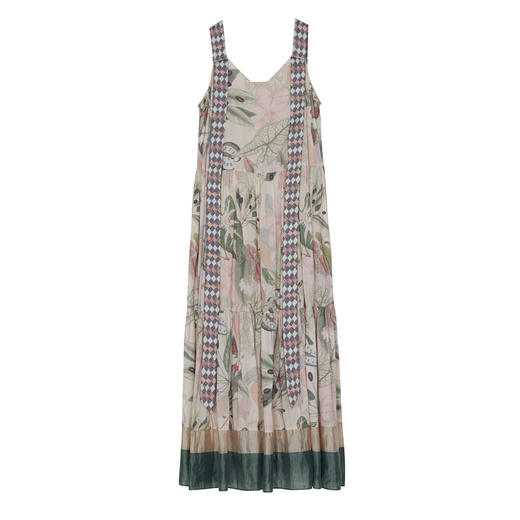 谜底花色连衣裙无袖2024秋新品复古浪漫纯棉吊带裙长裙243ML1152 商品图4