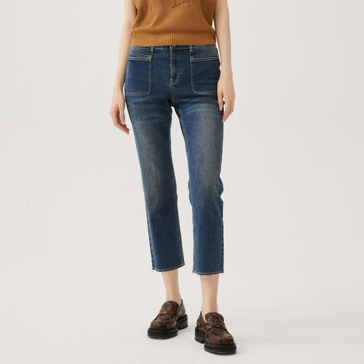 谜底九分牛仔裤女2024秋季新品百搭高腰修身小脚铅笔裤243MK1043 商品图0