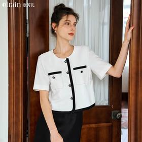 OLrain欧芮儿法式小香风白色短外套女薄款夏2024新款气质短袖上衣
