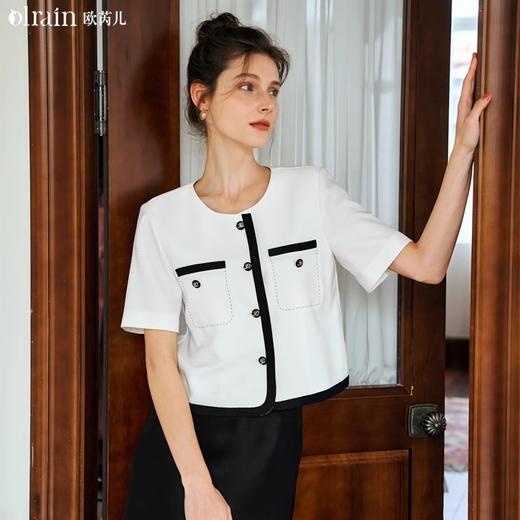 OLrain欧芮儿法式小香风白色短外套女薄款夏2024新款气质短袖上衣 商品图0