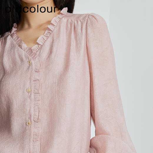oldcolour秋季新款时尚通勤风花边V领设计感衬衫女P320108A1 商品图3