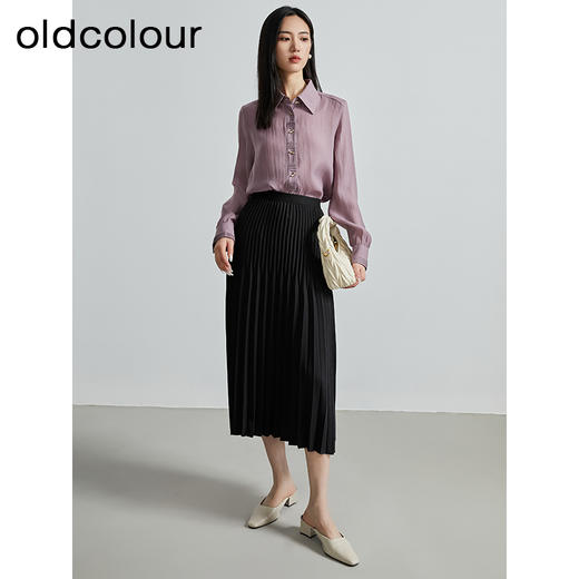 oldcolour秋季新款立体显瘦风琴百褶裙INS风坠感a字长裙P310602A1 商品图3