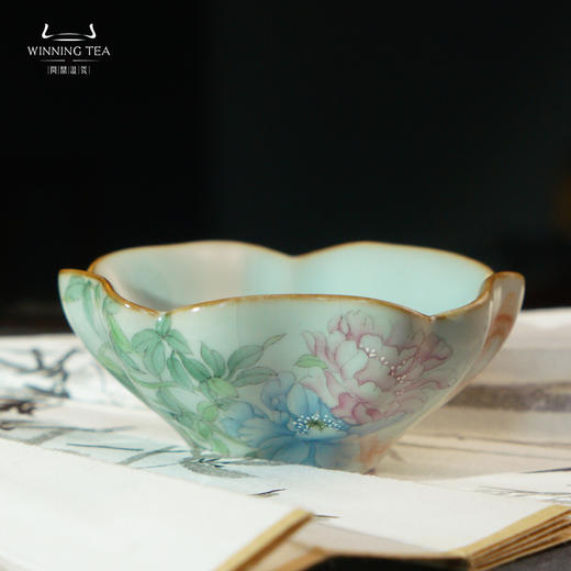 问鼎汝瓷鼎峰系列天青紫金釉老款葵花杯（莲年有余） 商品图0