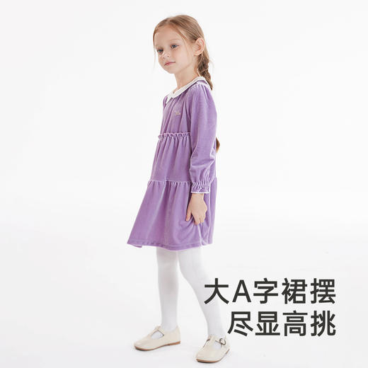 【新会员5折内购】英氏女童连衣裙秋冬装女孩裙子中大童金丝绒连衣裙长袖裙子 商品图4
