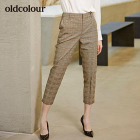 oldcolour秋季新款格子休闲长裤修身西服裤女L33073317