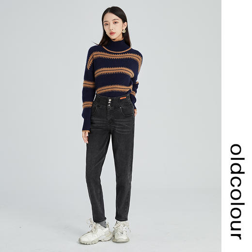 oldcolour2022冬季新款黑色高腰直筒显瘦时尚百搭九分牛仔裤女GN41113989 商品图4