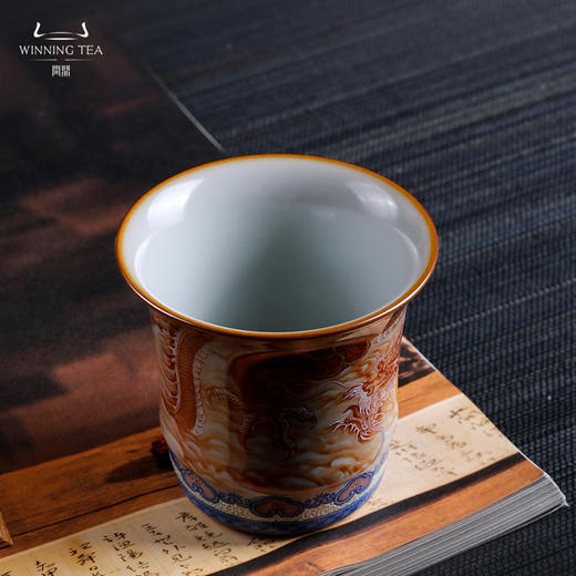 问鼎汝瓷鼎峰柴窑天青竹节杯（龙凤呈祥）（缺货） 商品图3