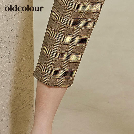 oldcolour秋季新款格子休闲长裤修身西服裤女L33073317 商品图3