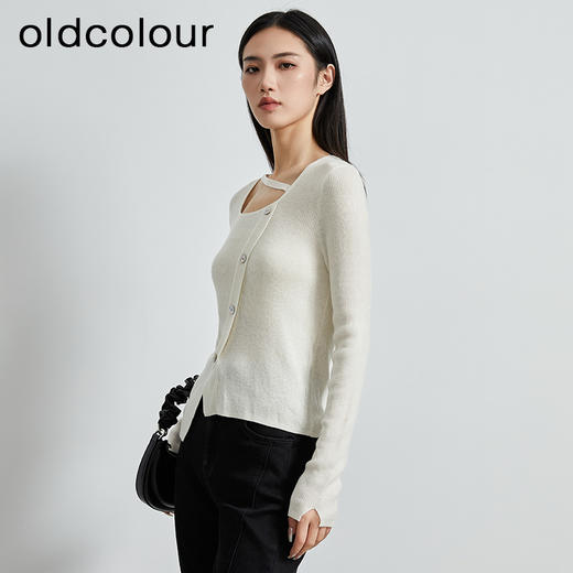 oldcolour秋季新款简约纯色修身方领百搭针织衫女P330512A1 商品图2