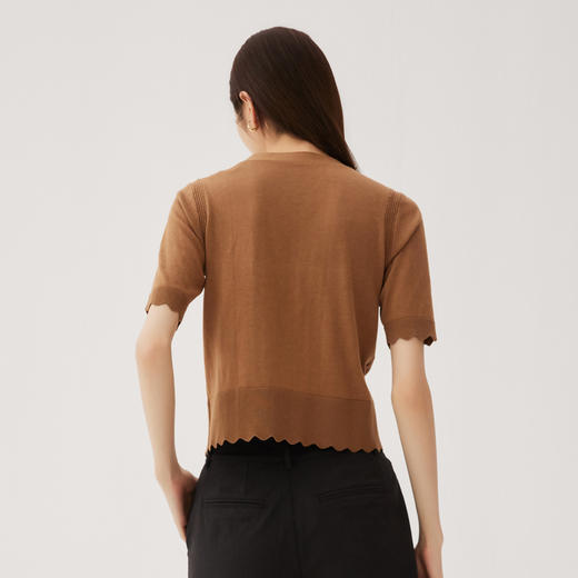 谜底假两件针织开衫短袖女2024秋季新品文艺风V领针织衫243MZ1272 商品图2