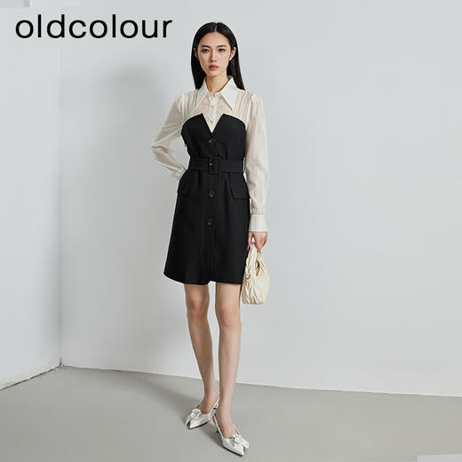oldcolour秋季新款拼接假两件是时尚通勤长袖连衣裙女P331006A1 商品图2