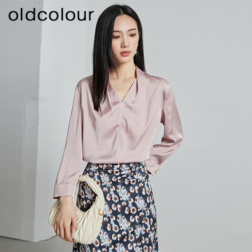 oldcolour秋季新款轻熟风职场V领长袖衬衫打底衬衫女P320105A1 商品图3