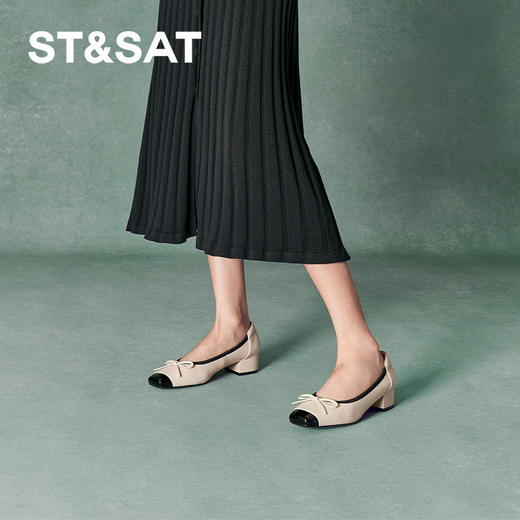 星期六通勤简约蝴蝶结粗跟单鞋SSC111101T 商品图5