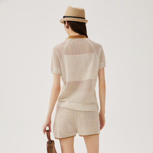 谜底针织套装女士2024秋季新品文艺风拼色针织衫+短裤243MZT1282 商品图2